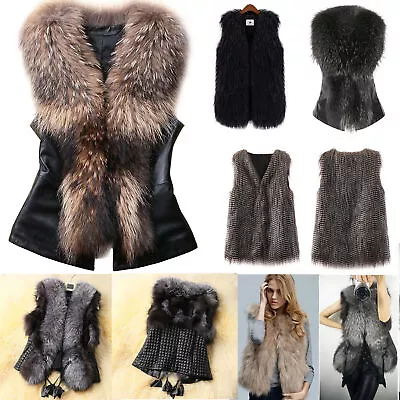 Buy Woman's Faux Fur Gilet Sleeveless Jacket Coat Winter Warm Waistcoat Outwear Vest • 17.39£