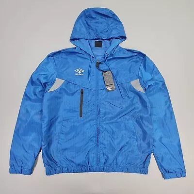 Buy Umbro Mens Jacket Blue Large Water Repellent Woven Hooded Packable Windbreaker • 29.99£