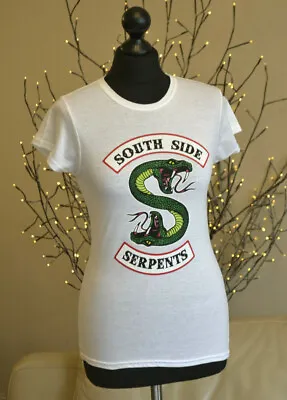Buy RIVERDALE Womens T-Shirt Tee South Side Serpents SS Crew White Cotton Sz. Large • 19.95£