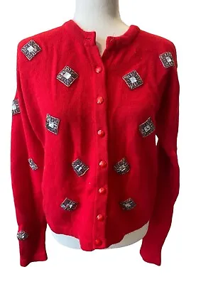 Buy Womens Vintage Ugly Tacky Christmas Cardigan Sweater Bling Beaded Fancy Medium • 7.71£