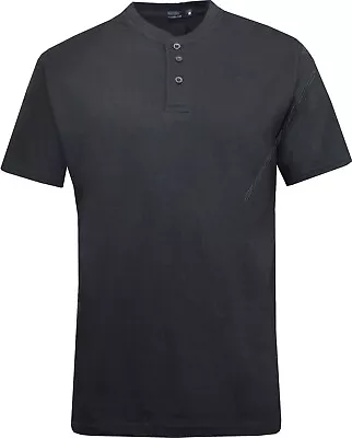 Buy Mens Henley T-shirt Plain Short Sleeve Grandad Neck Top Casual Summer M - 3XL • 9.95£