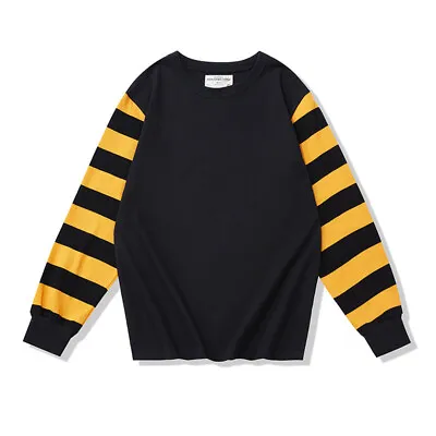 Buy Vintage Men's Striped Long Sleeve T-Shirts Casual Motorcycle Shirts Cotton Tops • 34.79£