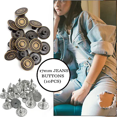 Buy Hammer On Jeans Buttons 17mm Round Metal For Leather Jacket Clothing Handbags • 2.55£
