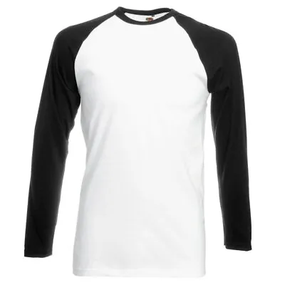 Buy Men's Long Sleeve Baseball Tee - Fruit Of The Loom T-shirt Raglan Top • 12.19£