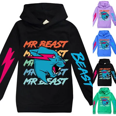 Buy Boys Girls Mr Beast Print Hoodie Hooded Sweatshirt Long Sleeve Pullover Tops UK • 8.89£