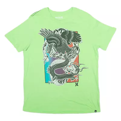 Buy HURLEY Eagle Snake Dragon Print Mens T-Shirt Green XL • 9.99£