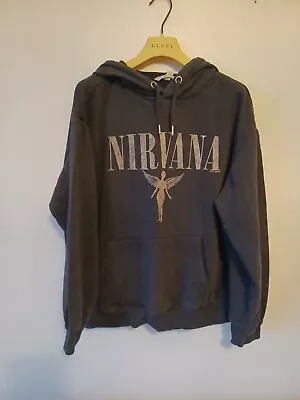 Buy H&M Hoodie Woman Nirvana Charcoal Grey Front Pouch Pocket Size Uk10 • 7£