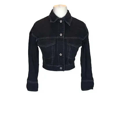 Buy Denim Co Ladies Cropped Denim Jacket Coat Black Size 8 Casual Pockets Buttons • 17.05£
