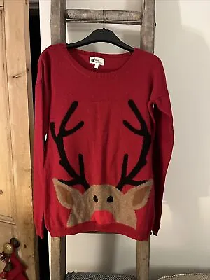 Buy LADIES Next Winter Christmas Jumper. Size UK 8 .Reindeer Design. Red • 6£