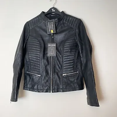Buy Women's Real Leather Black Biker Jacket Size Medium UK 12 • 49.99£