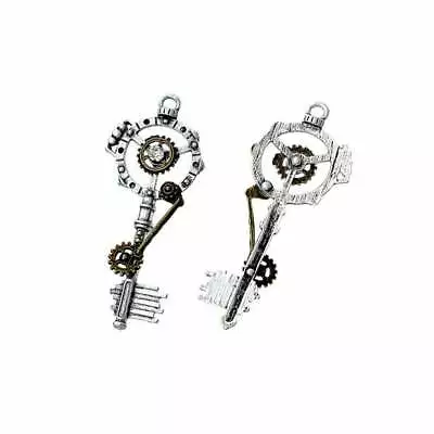 Buy 2 X Steampunk Key Gear Charms Jewellery Making Pendant Silver Plated • 2.29£