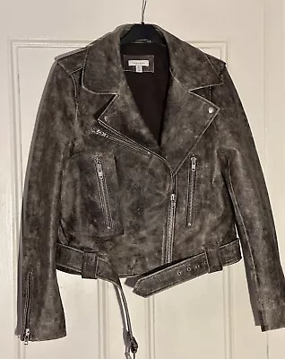 Buy Top Shop Genuine Leather Women's Distressed Biker Zip Jacket Size 16 Never Worn • 149.99£