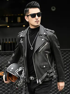 Buy Short Cool Black Biker Jacket Men Zipper Plus Size Fashion Pu Leather Jackets • 143.56£