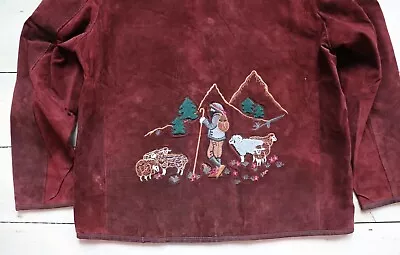 Buy Women's Vintage LEATHER SOUND Embroidered Burgundy 100% Leather Jacket UK16 • 39£