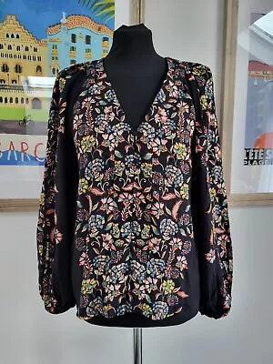 Buy Boden Floral Border Placement Print Balloon Sleeve Top 8 Summer Gypsy • 19.99£