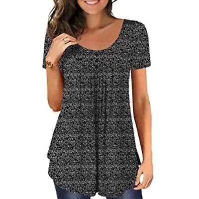 Buy Tunic Button Up Tops Summer Short Sleeve Tops Woman TShirt Hide Belly Tunic Tops • 11.42£