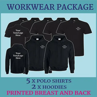 Buy Work Wear Package Custom Printed Uniform 2 Hoodies 5 Polo Shirts Personalised  • 99.40£