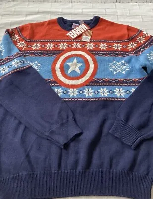 Buy Mens Captain America Christmas Xmas Jumper Sweater Avengers Size XL J6 Marvel • 30£