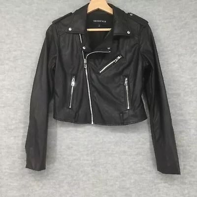 Buy Who What Wear Faux Leather Jacket Womens Small Black Full Zip Biker Pockets • 21.21£