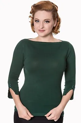 Buy Green 50s Vintage Rockabilly Blouse Retro Addicted Sweater Top BANNED Apparel • 31.99£