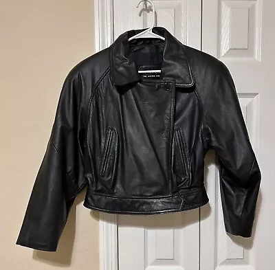 Buy Vintage Cropped Wilson's Leather Jacket With Shoulder Pads Size Medium Black • 61.57£