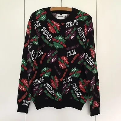 Buy Mens Christmas Jumper Pull My Cracker Size S Topman Knitted Sweater Black Pulled • 12£