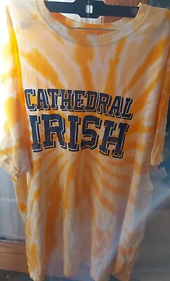 Buy Yellow And White Tie Dye T Shirt Printed Cathedral Irish - Size XL • 5.25£