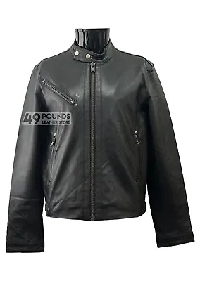 Buy Men's Real Leather Slim Fit Jacket Black Soft Biker Leather Jacket 7440 • 41.65£