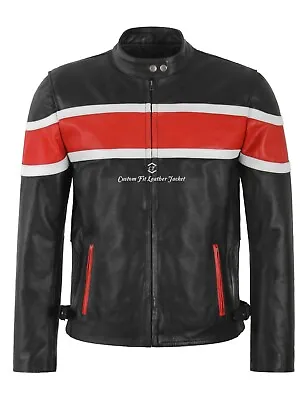 Buy THUNDERSTRIKE Men's Biker Leather Jacket Black Cafe Racer Style Motocross Jacket • 120£