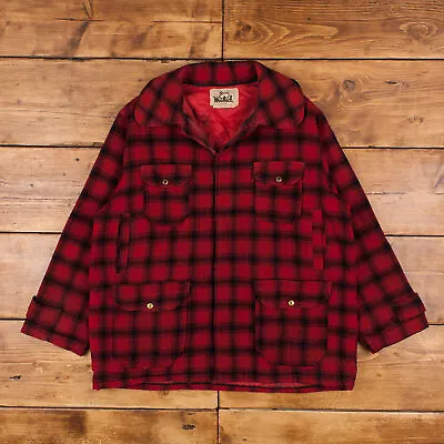 Buy Vintage Woolrich Wool Jacket XL 60s Lumberjack Plaid Red Button • 72.89£