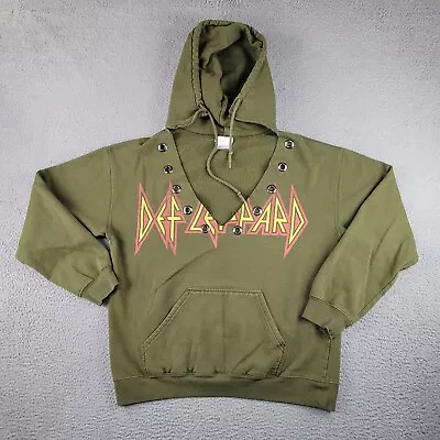 Buy Def Leppard Hoodie Womens Medium Green Vneck Rocker Grunge Pullover Sweater • 23.75£
