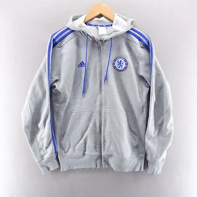 Buy Chelsea FC Adidas Mens Hoodie Small Grey Blue Full Zip Logo Jacket Cotton • 22.99£