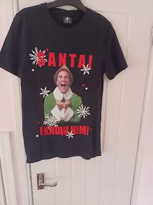 Buy Christmas Elf  Santa I Know Him  Black T-shirt. Size S • 3£