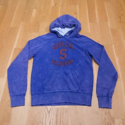 Buy Soulcal Blue Bleach Dye Hoodie UK 14 16 Logo Acid Wash Jumper Sweatshirt Y2K • 13.99£