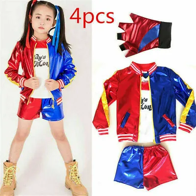 Buy Kids Girls Costume Suicide Squad Harley Quinn Fancy Dress Cosplay Costume Outfit • 8.99£