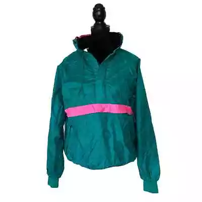 Buy Vintage Green Hot Pink Stripe Pullover Windbreaker Jacket - Women's L • 24.15£