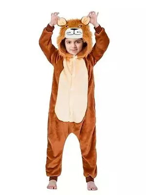 Buy Kid's Lion One-piece Clothing, Zip Up Hooded Flannel Romper • 26.99£