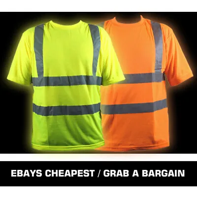 Buy Hi Vis T-Shirt Yellow Orange Reflective Tape High Visibility Safety Security Top • 8.49£