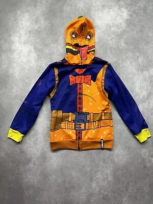 Buy Fortnite Beef Boss Jacket Boys Med Orange Hooded Mask Costume Hoodie Polyester • 7.88£