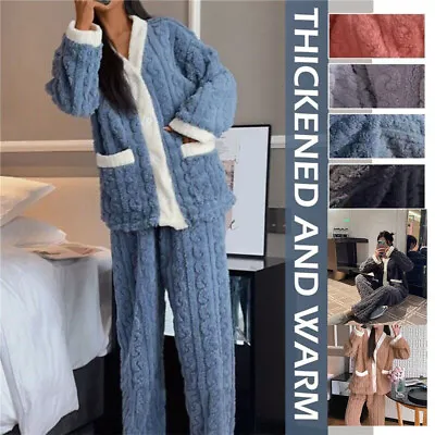 Buy Ladies Fleece Pyjamas Winter Warm Women PJ'S Nightwear Cardigan Pajamas Warmer • 11.95£