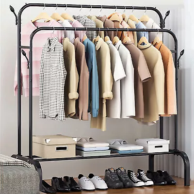 Buy Heavy Duty Double Clothes Rail Garment Rack Hanging Display Stand Storage Rack • 13.56£