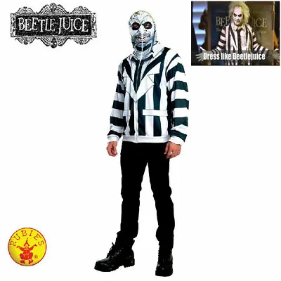 Buy Licensed Beetlejuice Halloween T-SHIRT Hoodie Costume Adult Men Striped S:XL • 28.90£