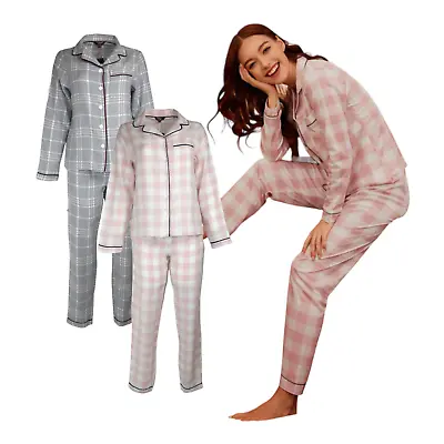 Buy Ladies Pyjamas Tops 100% Cotton Flannel Check Brushed Wedding Nightwear PJs Sets • 14.99£