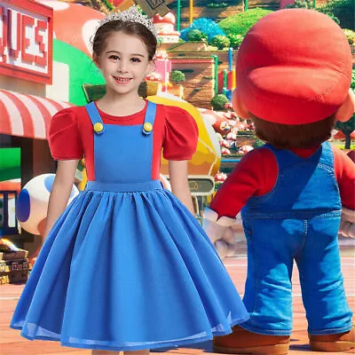 Buy Halloween Girls Princess Dress Cosplay Costume Super Mario Party Kids Clothes • 21.69£