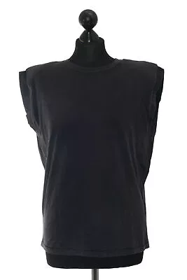 Buy Anine Bing Ladies XS Black Gray Crew Neck Sleeveless Shoulder Pads New • 91.52£