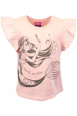 Buy Girls Disney Princess Little Mermaid Ariel Ruffle Pink T-Shirt Top Age 1-6 Years • 6£