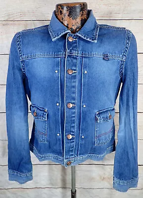 Buy Womans M Tommy Hilfiger Pleated  Blue Jean Jacket Cotton Vtg Classic Levi Styled • 19.30£