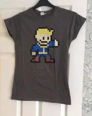 Buy Official Fallout 4 8-Bit Womens T-Shirt, Grey Cotton T-Shirt, Medium Shirt • 9.99£
