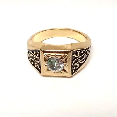 Buy Men's Jewelry 14KT Gold Electroplated Cubic Zirconia Stone Ring Size 11.5 NOS • 19.24£