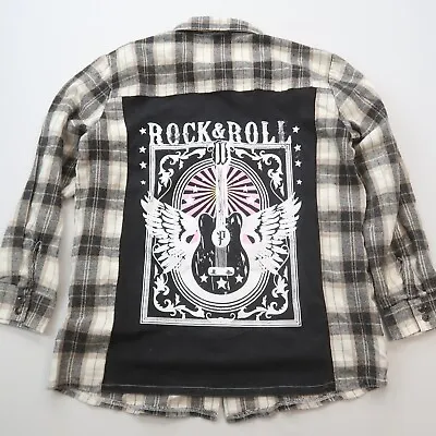 Buy Panache Apparel Flannel Shirt Womens Large Beige Plaid Rock & Roll Guitar NWOT • 28.10£